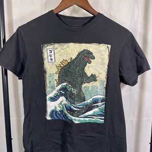 Black Graphic T-Shirt with Godzilla Print